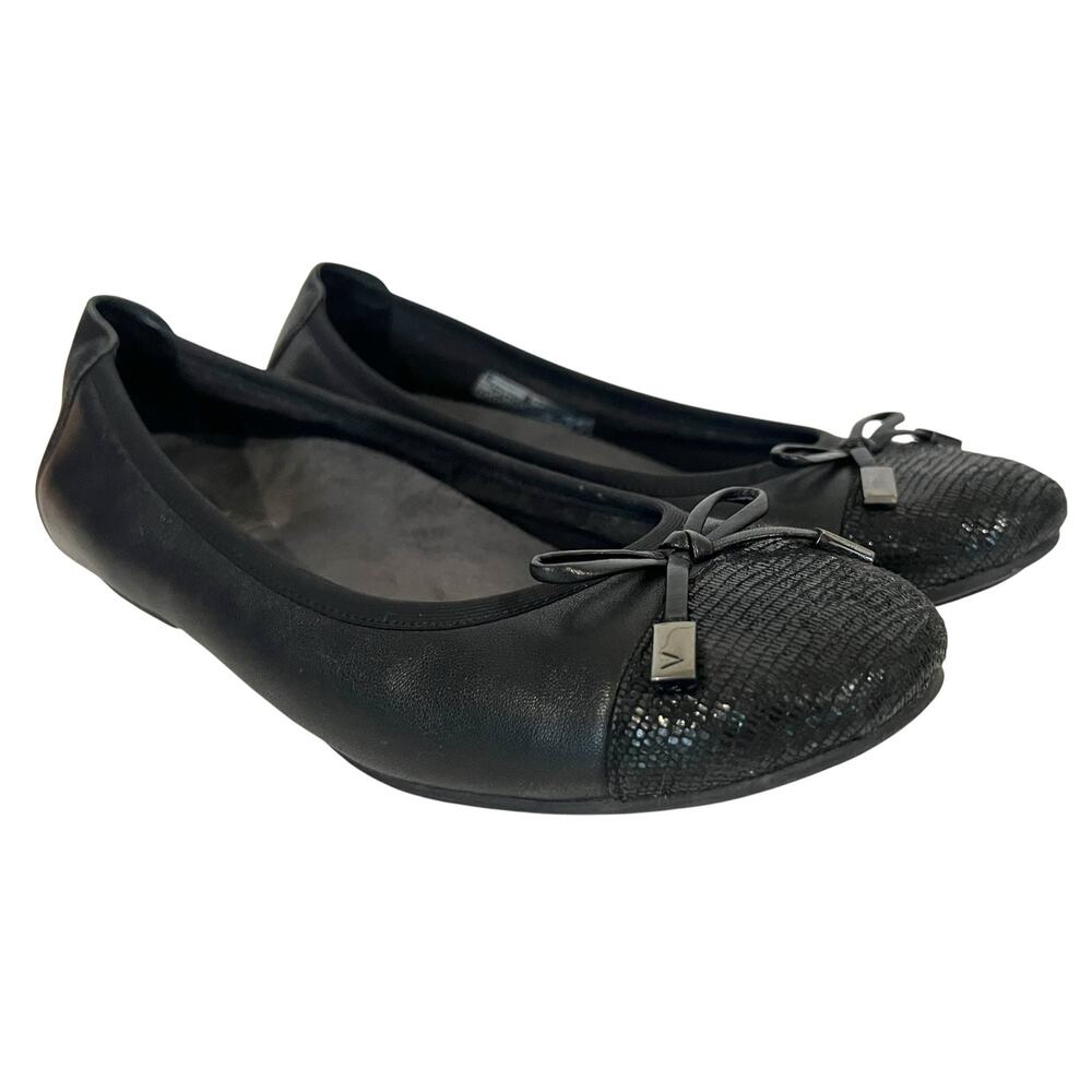 Vionic Women’s Spark Minna Leather Black Ballet Flats Shoes Sz 6.5 Bow Accent
